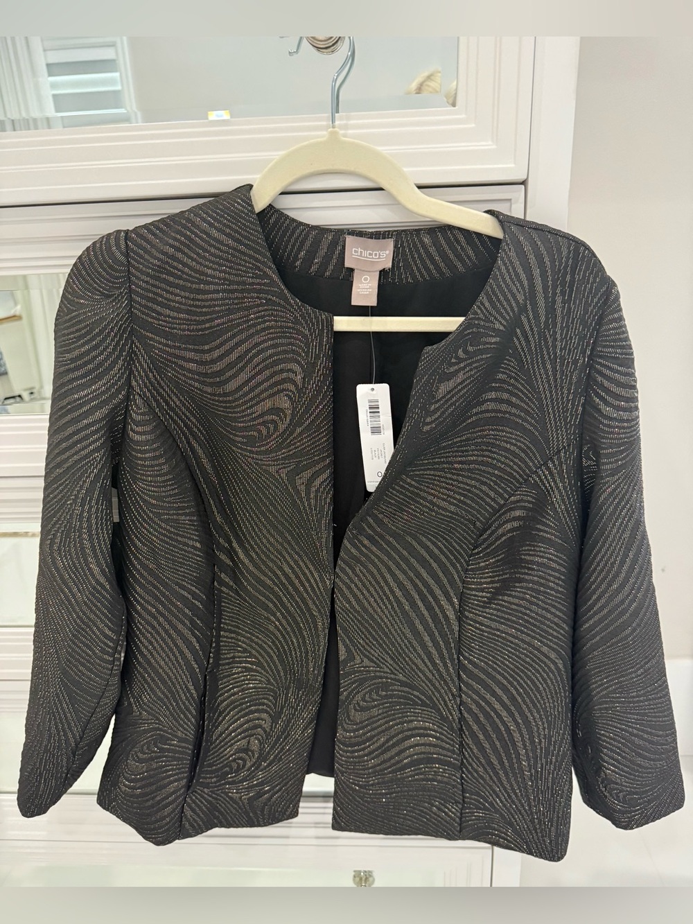 Chico's Black Jacket with Subtle Metallic Swirl